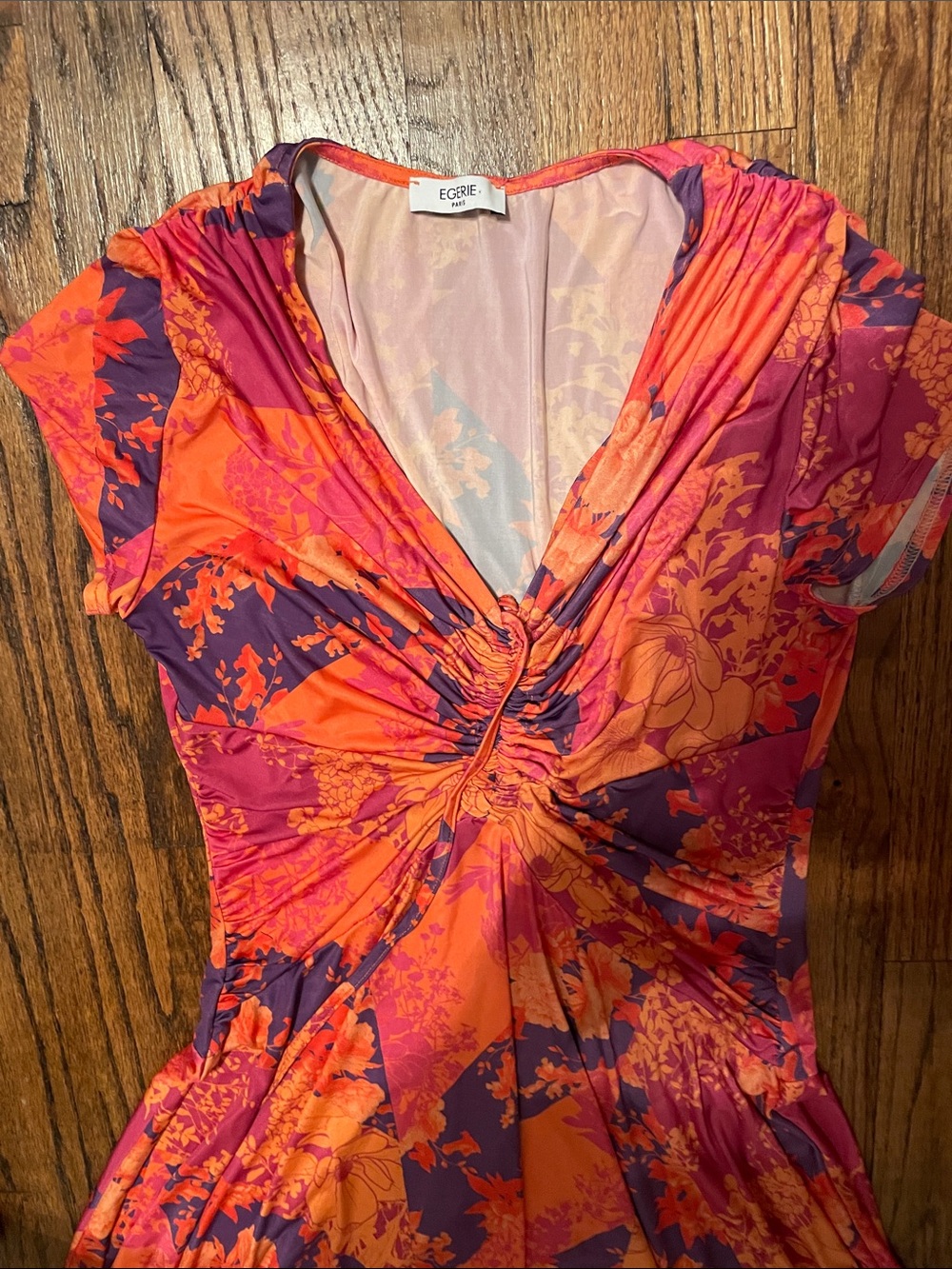 Egerie Orange & Purple Twist-Front V-Neck Dress